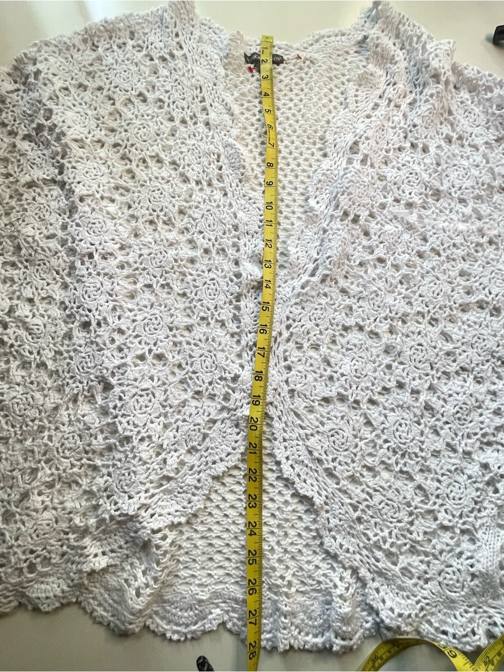 Jessica London White Crochet Open Front Cardigan Cover-Up Boho Lace Kimono Top - Picture 7 of 9